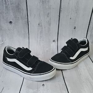 Kids Black and White Vans Velcro Sneakers